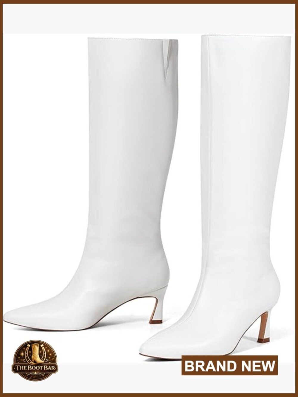Knee High Boots with Low Kitten Heel, Pointed Toe, Pull-On Style